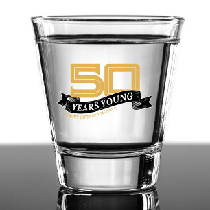 Copo De Shot Jovem faixa de 50 anos preto e Dourado 50º anivers