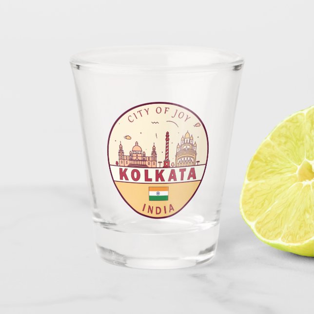 Copo De Shot Kolkata India City Skyline Emblem (Frente)