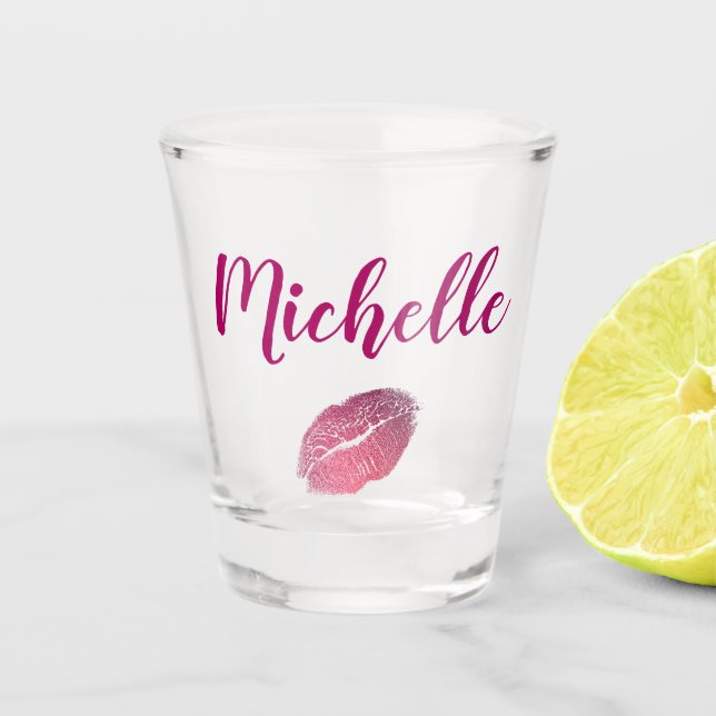 Copo De Shot Lábios de vidro rosa (Frente)