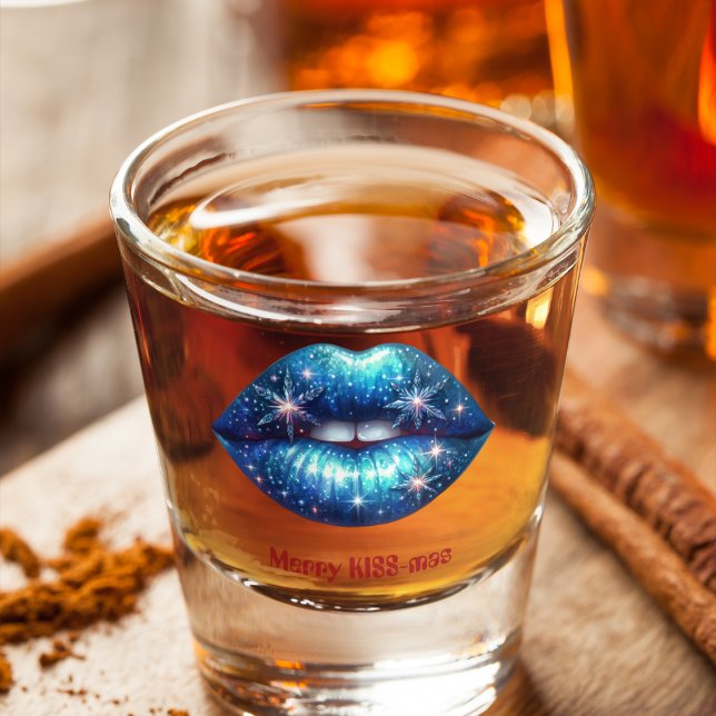 Copo De Shot Lábios felizes de flocos de neve azuis espumantes  (Criador carregado)