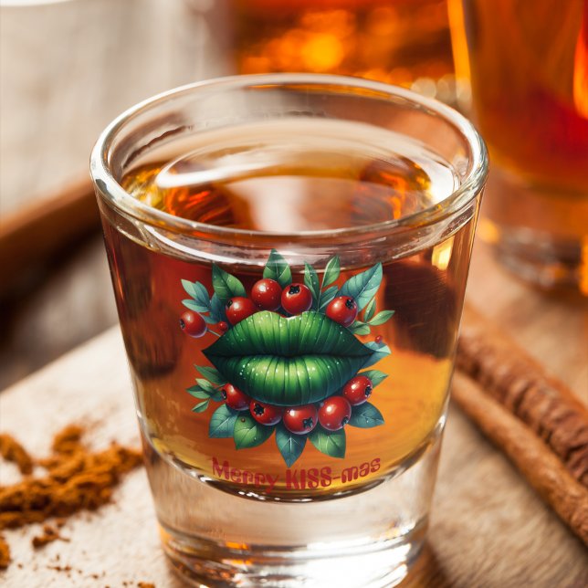 Copo De Shot Lábios Verdes do KISS, feliz, Berries de Natal Ver (Criador carregado)