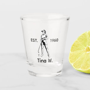 Copo De Shot Lady Golfer Nome personalizado e ano Whiskey
