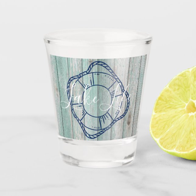 Copo De Shot Lago Life & Preserver Blue Wood (Frente)