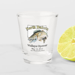 Copo De Shot Lago Personalizado e Data Dakota do Norte Walleye
