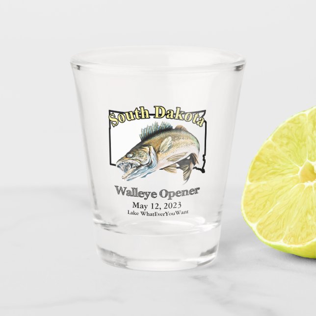 Copo De Shot Lago Personalizado e Data Dakota do Sul Walleye Op (Frente)