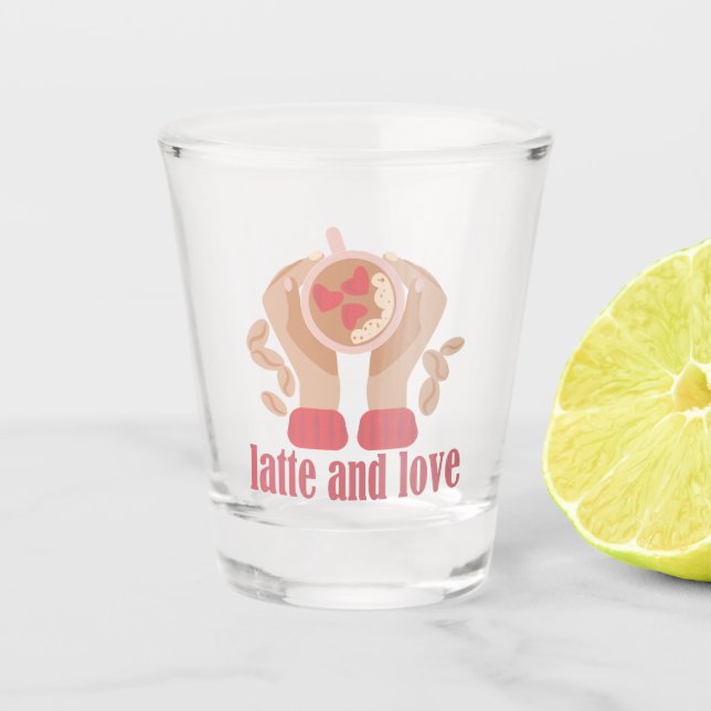Copo De Shot Latite e xícara de amor, mãos e café (Frente)