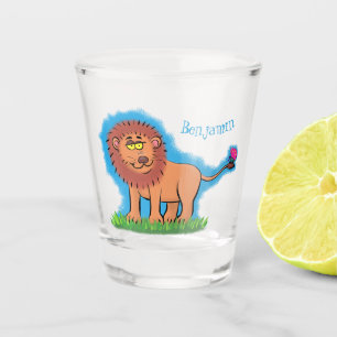 Copo De Shot Leão feliz com ilustração de desenho animado de bo