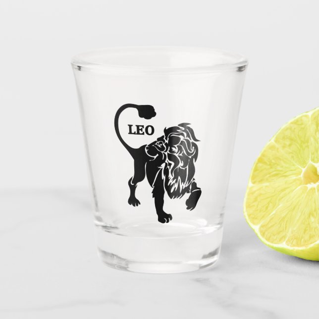 Copo De Shot Leo Lion Zodiac Black Glass (Frente)