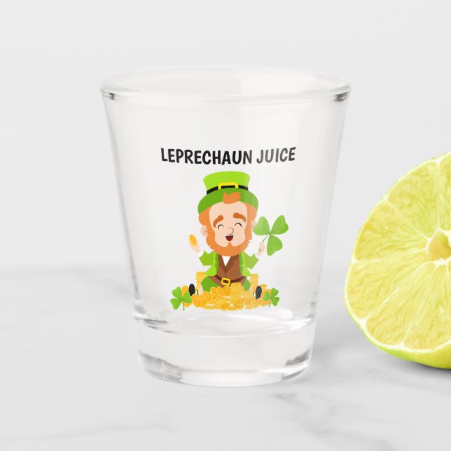 Copo De Shot Leprechaun Juice Funny Leprechaun e Shamrock (Frente)