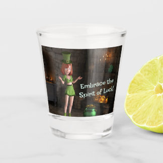 Copo De Shot Leprechaun Toon Girl ao lado do Pote da Dourada