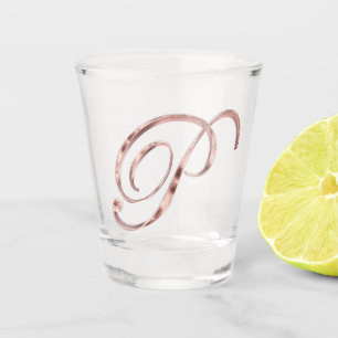 Copo De Shot Letra Elegante Monograma P Rosa Chic Dourado