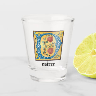Copo De Shot Letra Floral Iluminada Medieval D Monograma
