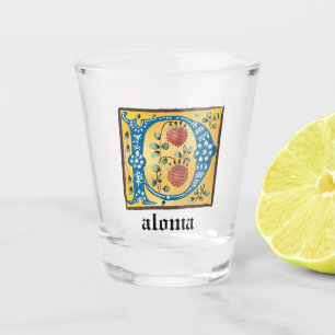 Copo De Shot Letra Floral Iluminada Medieval P Monograma