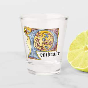 Copo De Shot Letra Iluminada Azul e Vermelha Medieval P