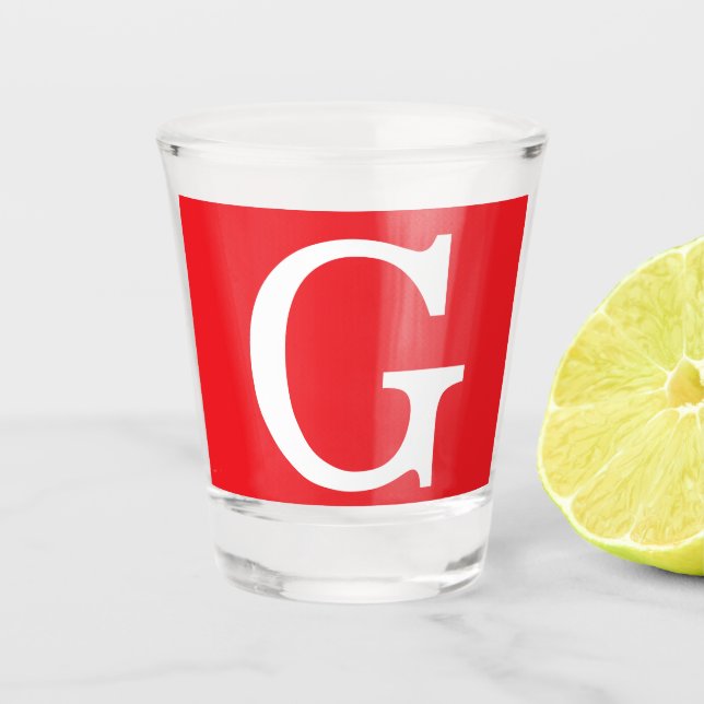 Copo De Shot Letra Inicial Monograma Vermelho Branco Simples (Frente)