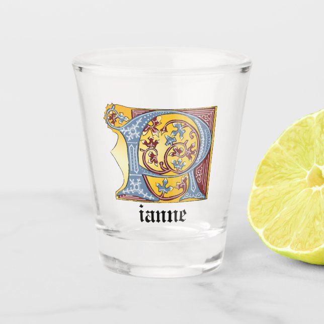 Copo De Shot Letra R Iluminada Azul Medieval e Vermelha Ivy (Frente)