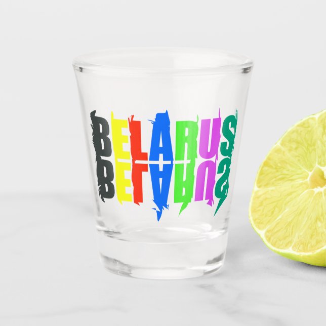 Copo De Shot Letras Felizes Coloridas da Bielorrússia (Frente)