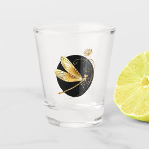 Copo De Shot libélula ouro em círculo preto