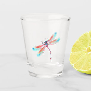 Copo De Shot libélula vermelha sobre fundo de aquarela