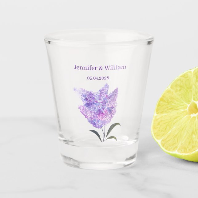 Copo De Shot Lilac Flowers Watercolor Floral Wedding (Frente)