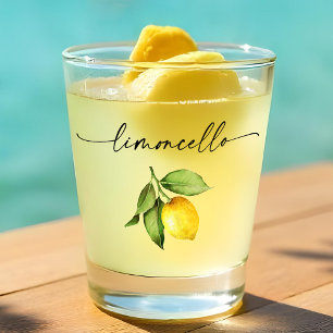 Copo De Shot Limão de Cores Aquáticas Limoncello de Tinta Calig