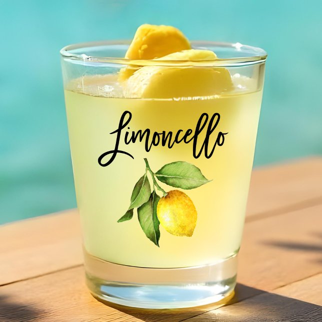 Copo De Shot Limão Limão-Aquarela Limoncello (Watercolor Lemon and Brush Script Calligraphy Limoncello Shot Glass)