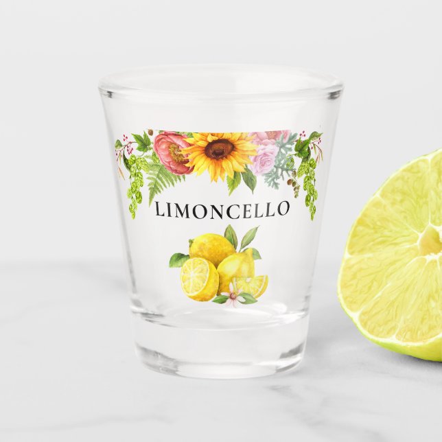 Copo De Shot Limões de Aquarela Verde Floral Limoncello (Frente)