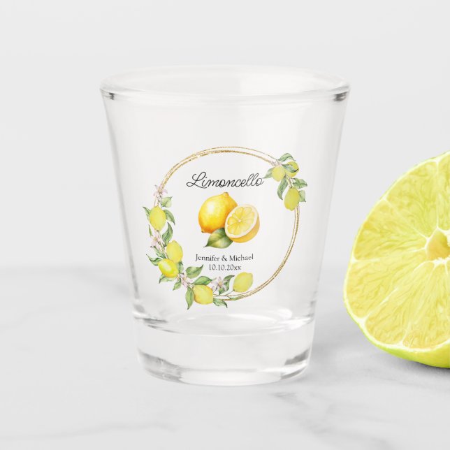 Copo De Shot limoncello aquarela limão casamento verão chique (Frente)