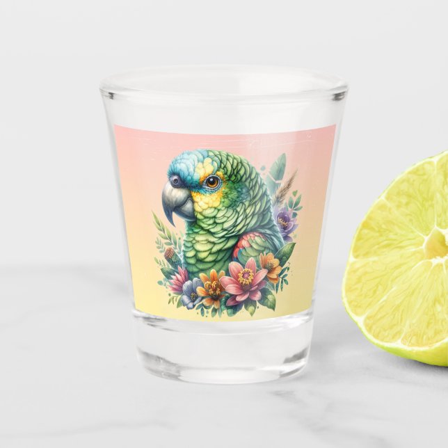 Copo De Shot Linda Watercolor Amazon Parrot (Frente)