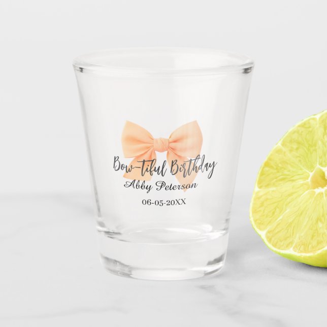 Copo De Shot lindo aniversário arco laranja nome data simples p (Frente)