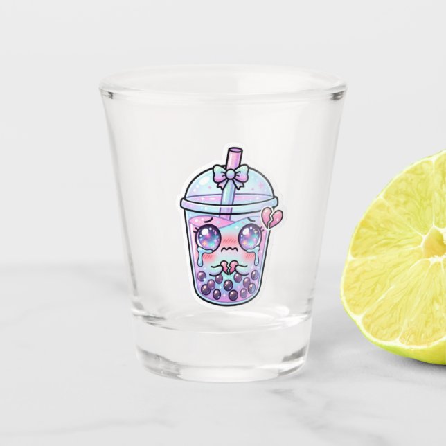 Copo De Shot Lindo Kawaii Triste Boba Chá de Leite Chorando com (Frente)