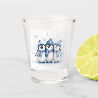 Copo De Shot Lindo Trio de Pinguins de Inverno para Garrafa | A