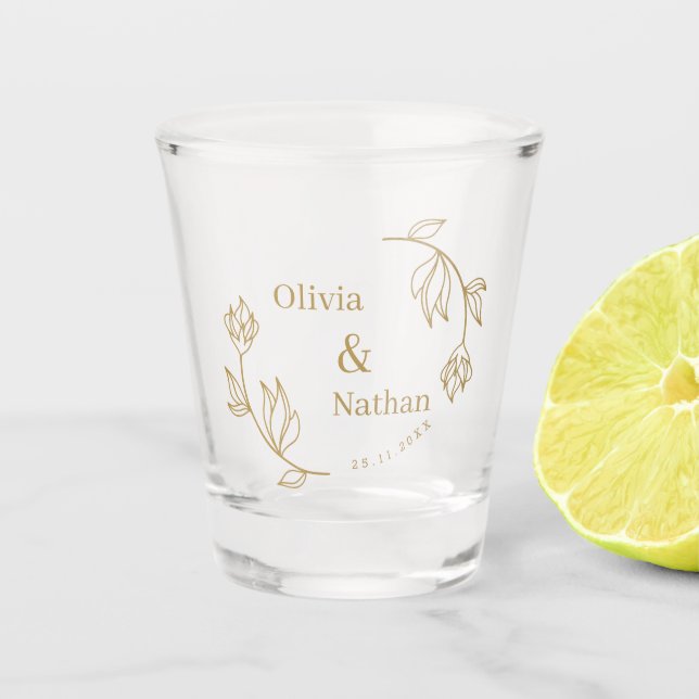 Copo De Shot Linha Elegante Floral Casal Monograma Lembrança de (Frente)