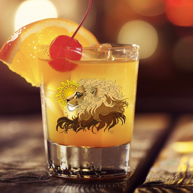 Copo De Shot Lion Black Yellow Mandala Sun (Criador carregado)