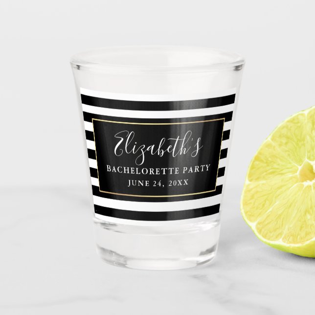 Copo De Shot Listras preto e branco da festa de solteira (Frente)