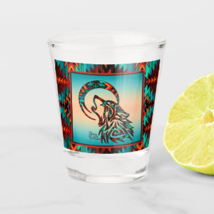 Copo De Shot Lobo Tribal A Uivar No Vidro Da Lua