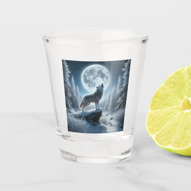 Copo De Shot Lobo Uivando No Inverno (Frente)