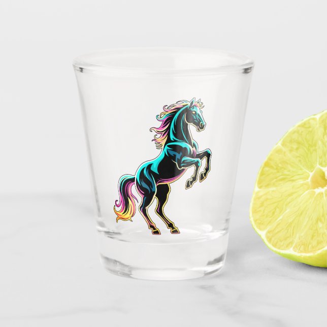 Copo De Shot Luz Neon de Cavalo Efeito Glitch Estilo Retro (Frente)