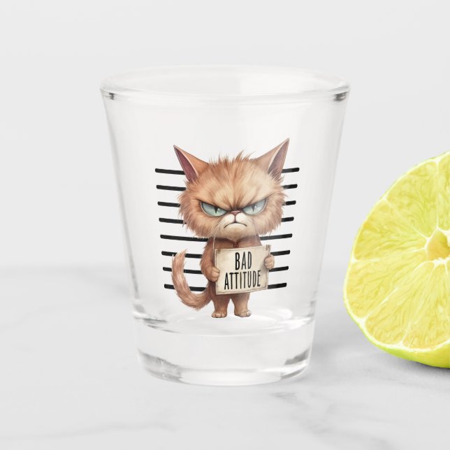 Copo De Shot Má Atitude Cat Mugshot - Design Felino Engraçado (Frente)