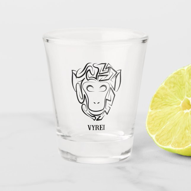 Copo De Shot Macaco preto e branco tribal (Frente)