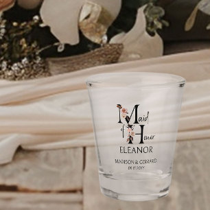 Copo De Shot Madrinha de casamento Letra Floral Neutra Partido 