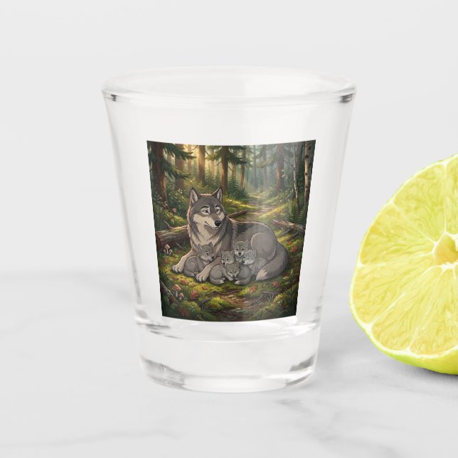 Copo De Shot Mãe Loba E Filhotes   (Frente)