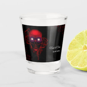 Copo De Shot Maldito crânio escura e escura, cor vermelha-de-ro