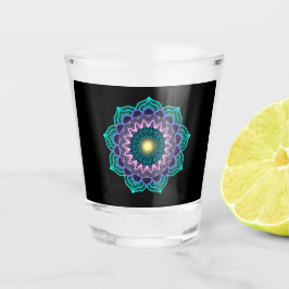Copo De Shot Mandala Colorido em Fundo Preto