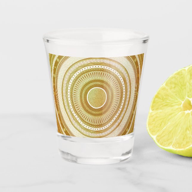Copo De Shot Mandala de Ouro e Brilho (Frente)