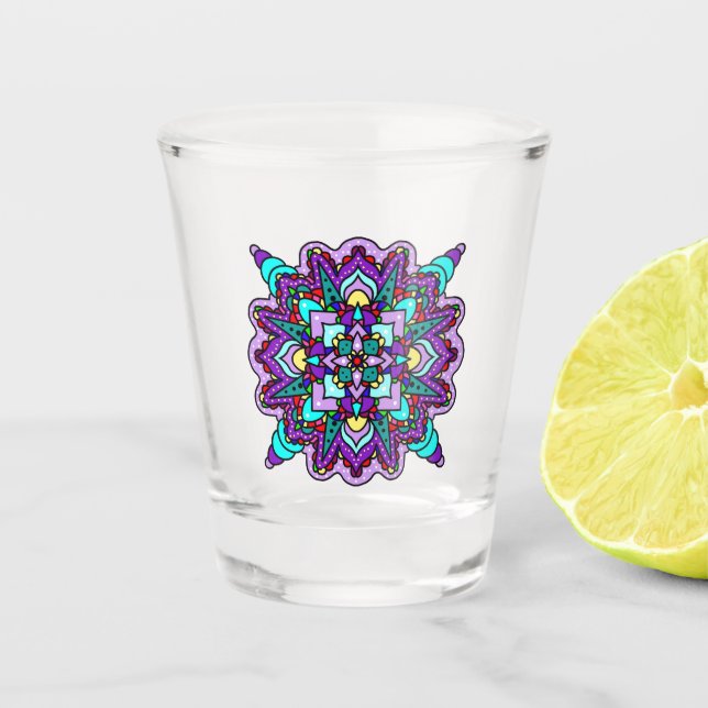 Copo De Shot Mandala Mística Roxo e Negra (Frente)
