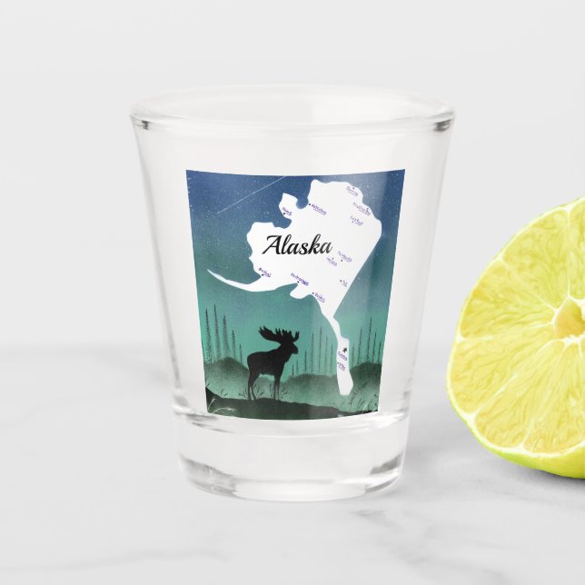 Copo De Shot Mapa do Alasca e Moose (Frente)