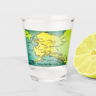 Copo De Shot Mapa do Vintage Alaska - Estreito de Bering, Nome,
