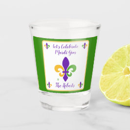 Copo De Shot Mardi Gras NAME Green Gold Purple Fleur de Lis