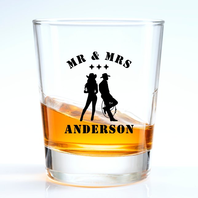 Copo De Shot Marido e Mulher Noivos Casal Caubói Casais (mr and mrs wedding shot glass with cowboy and cowgirl)